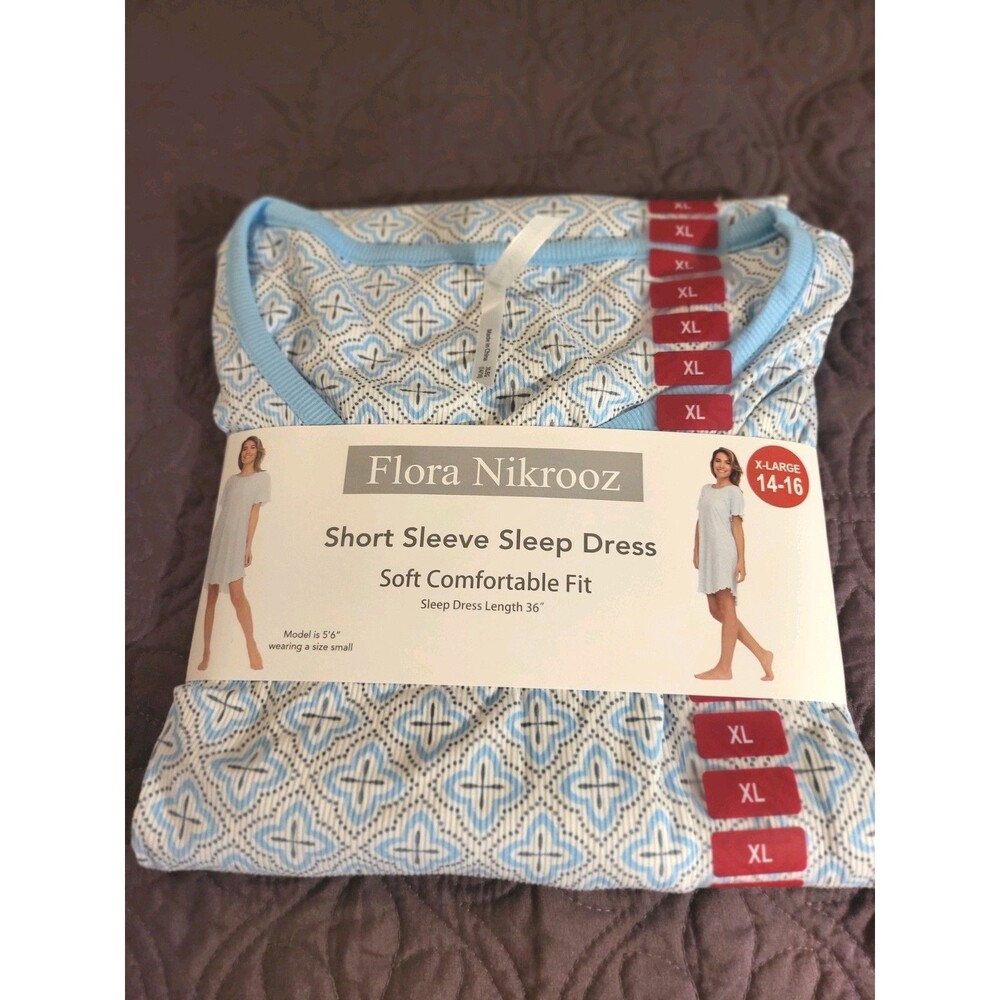 NIP FLORA NIKROOZ Women's Ribbed Sleep Shirt Nightgown sz XL X-Large Blue